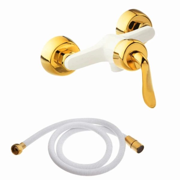 شیر توالت تیدومکث مدل هلنا سفید طلایی همراه با شلنگ توالت