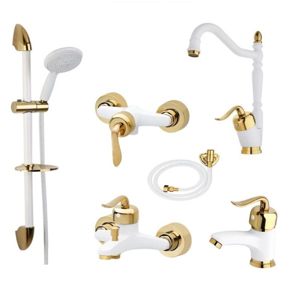ست شیرآلات تیدومکث مدل هلنا سفید طلایی کد 800 مجموعه 6عددی