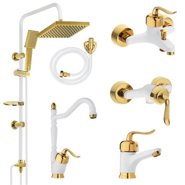 ست شیرآلات تیدومکث مدل هلنا سفید طلایی کد 800 مجموعه 6 عددی